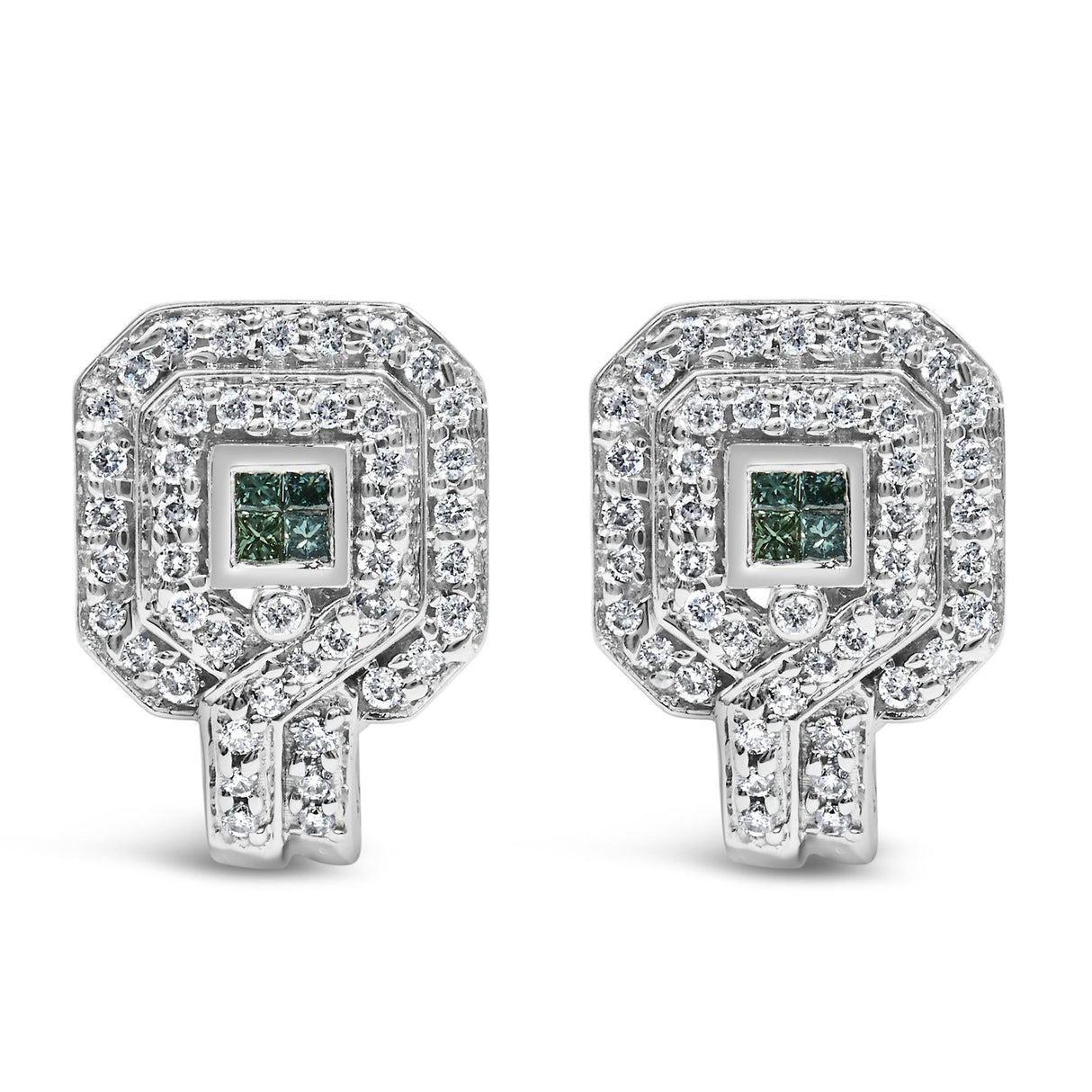 14K White Gold 1ct. TDW Round and Princess-cut Treated Blue Diamond Earrings (H-I,SI1-SI2)