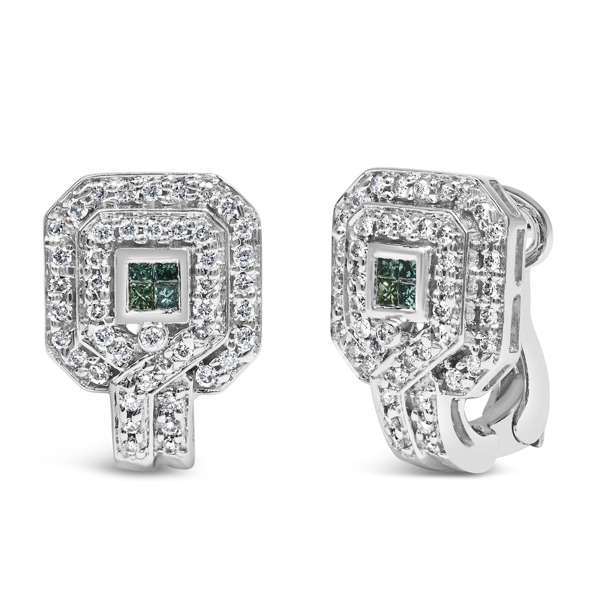 14K White Gold 1ct. TDW Round and Princess-cut Treated Blue Diamond Earrings (H-I,SI1-SI2)