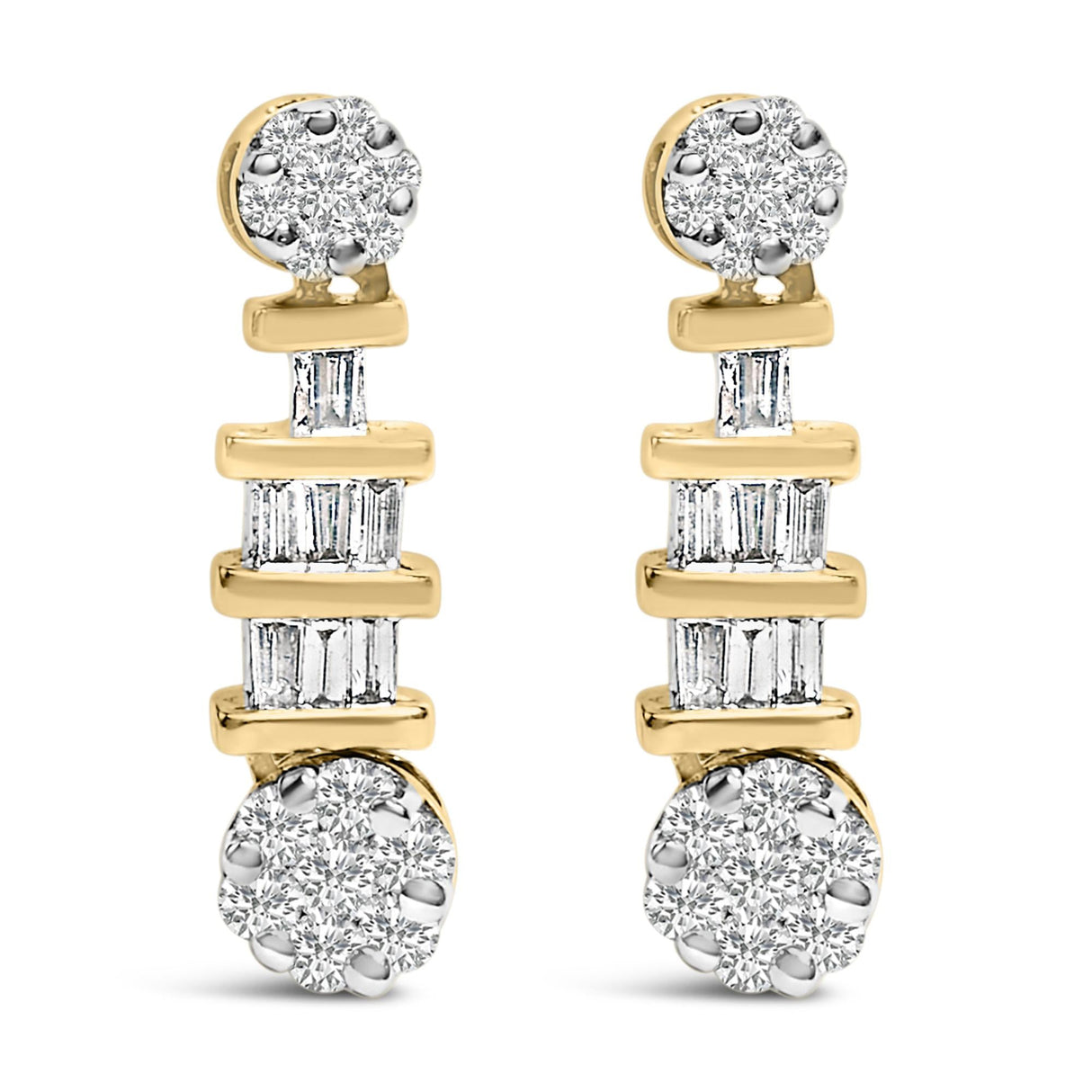 14K Yellow Gold 3/4ct. TDW Round and Baguette-cut Diamond Earrings(H-I,SI1-SI2)