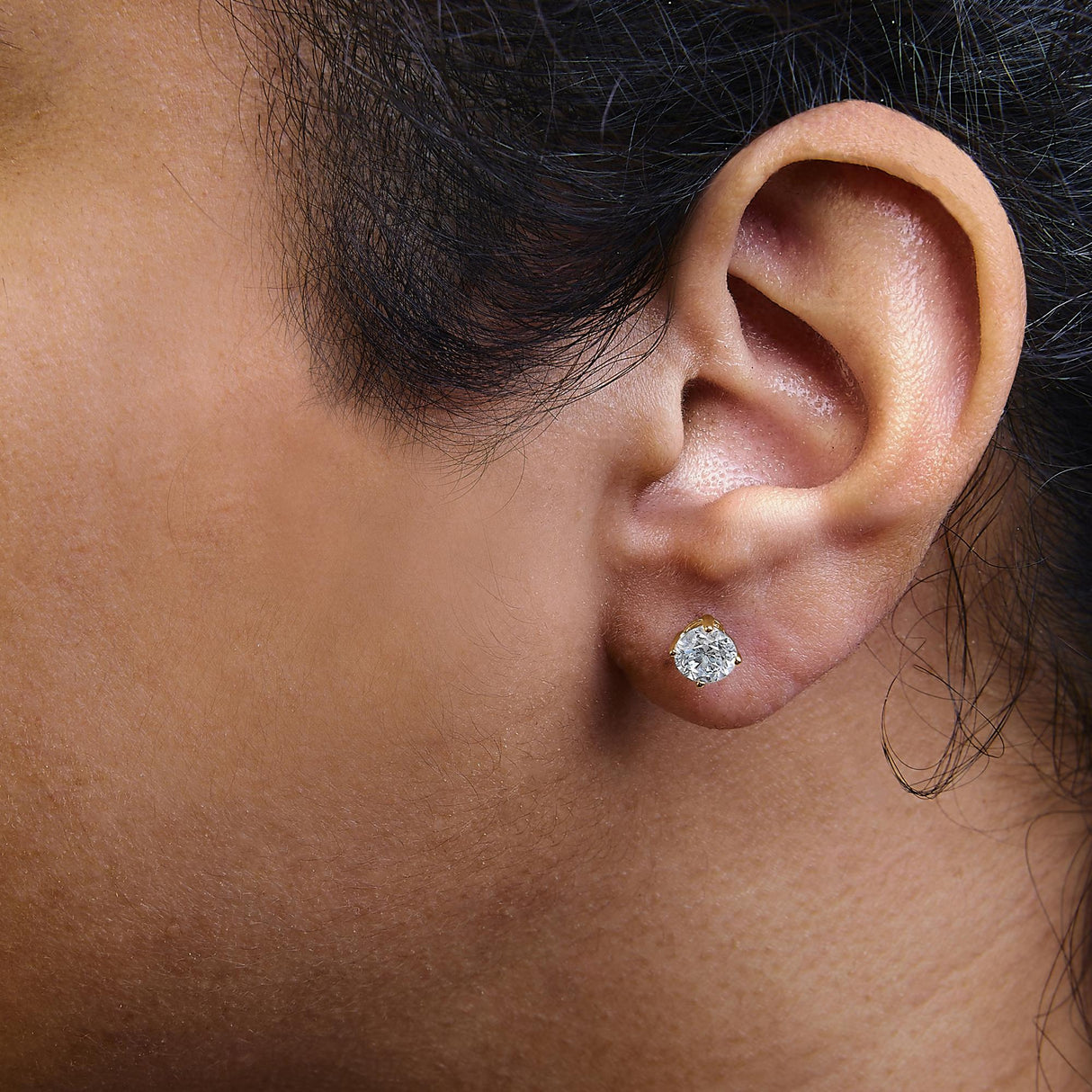 14K Gold Round Lab Grown Diamond Solitaire Stud Earrings with Screw Backs