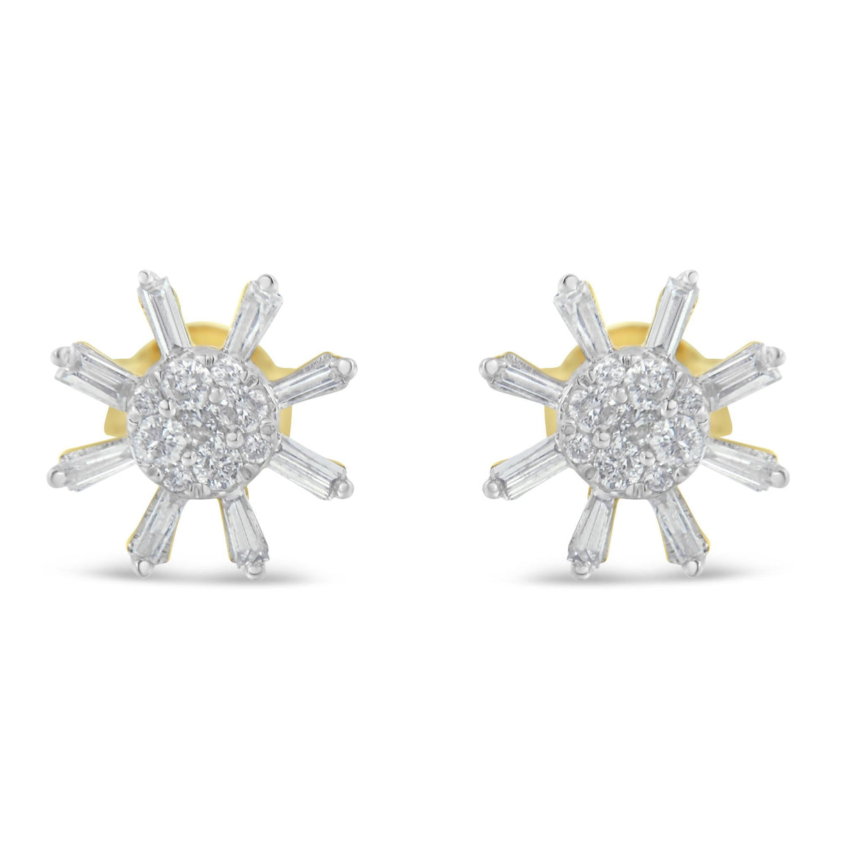 10k Yellow Gold Round and Baguette Diamond Stud Earring (0.50 cttw, H-I Color, I2-I3 Clarity)