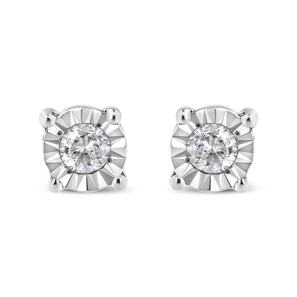 .925 Sterling Silver 1/10 Cttw Round Brilliant-Cut Diamond Miracle-Set Stud Earrings