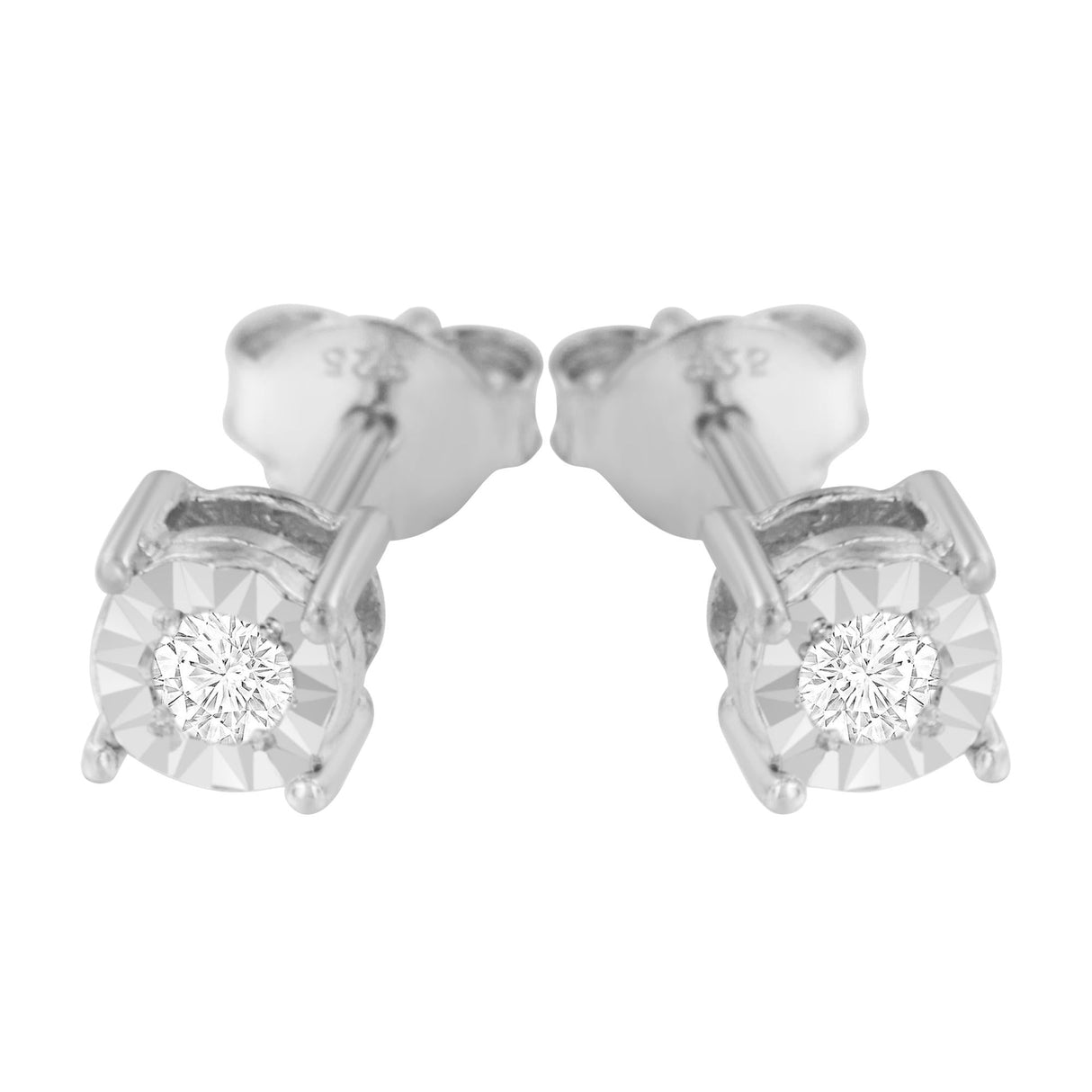 .925 Sterling Silver 1/10 Cttw Round Brilliant-Cut Diamond Miracle-Set Stud Earrings