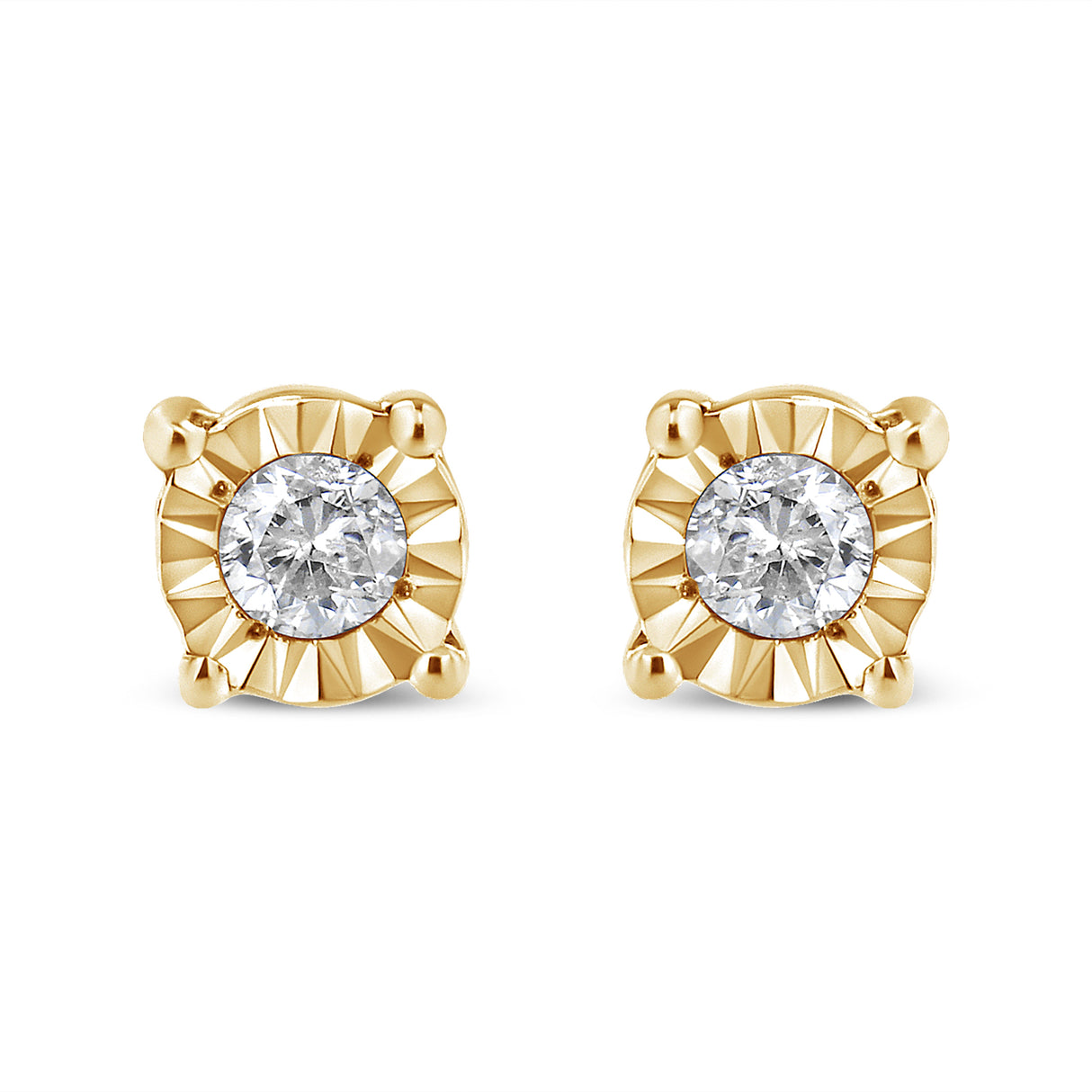 10K Yellow Gold Plated .925 Sterling Silver 1/10 Cttw Round Brilliant-Cut Diamond Miracle-Set Stud Earrings (J-K Color, I3 Clarity)