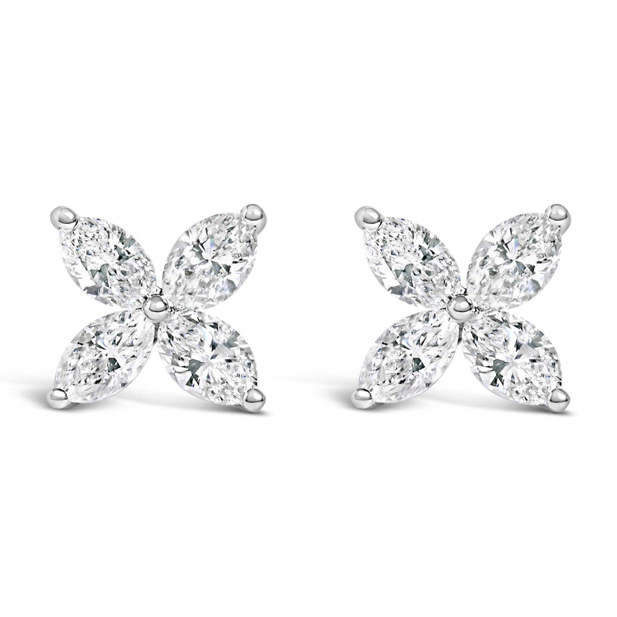 14K White Gold 1.0 Cttw Marquise Diamond 8 Stone Floral Leaf Stud Earrings (H-I Color, SI2-I1 Clarity)