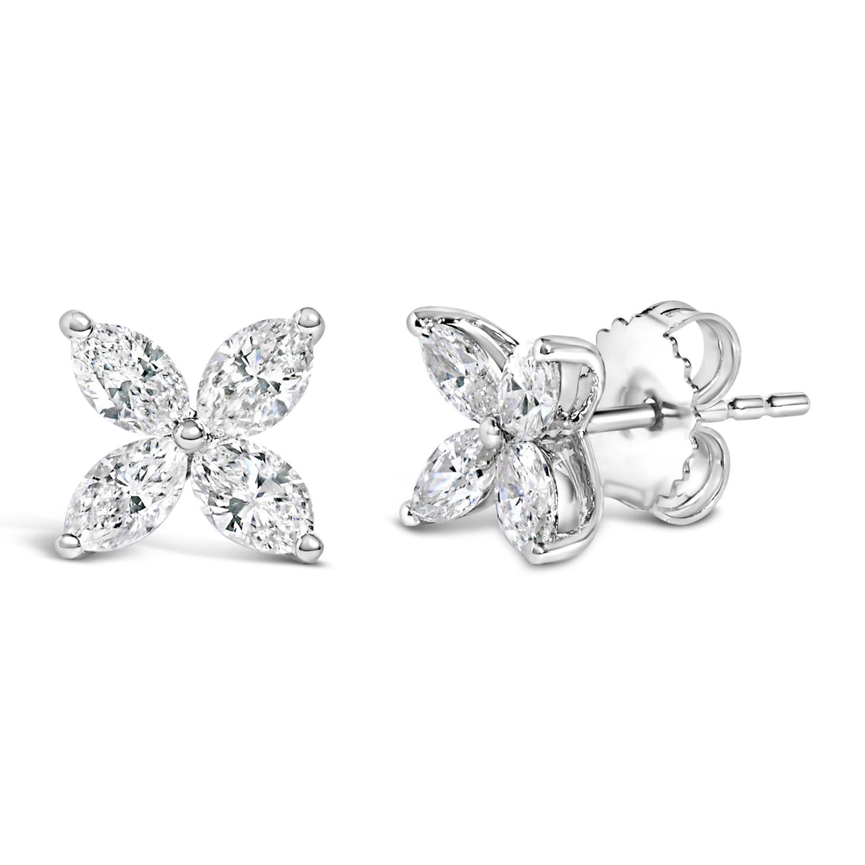 14K White Gold 1.0 Cttw Marquise Diamond 8 Stone Floral Leaf Stud Earrings (H-I Color, SI2-I1 Clarity)