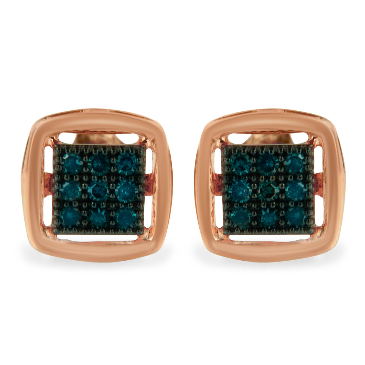 Rose Plated Sterling Silver Rose Cut Treated Diamond Stud Earring (0.25 cttw, Blue Color, I2-I3 Clarity)