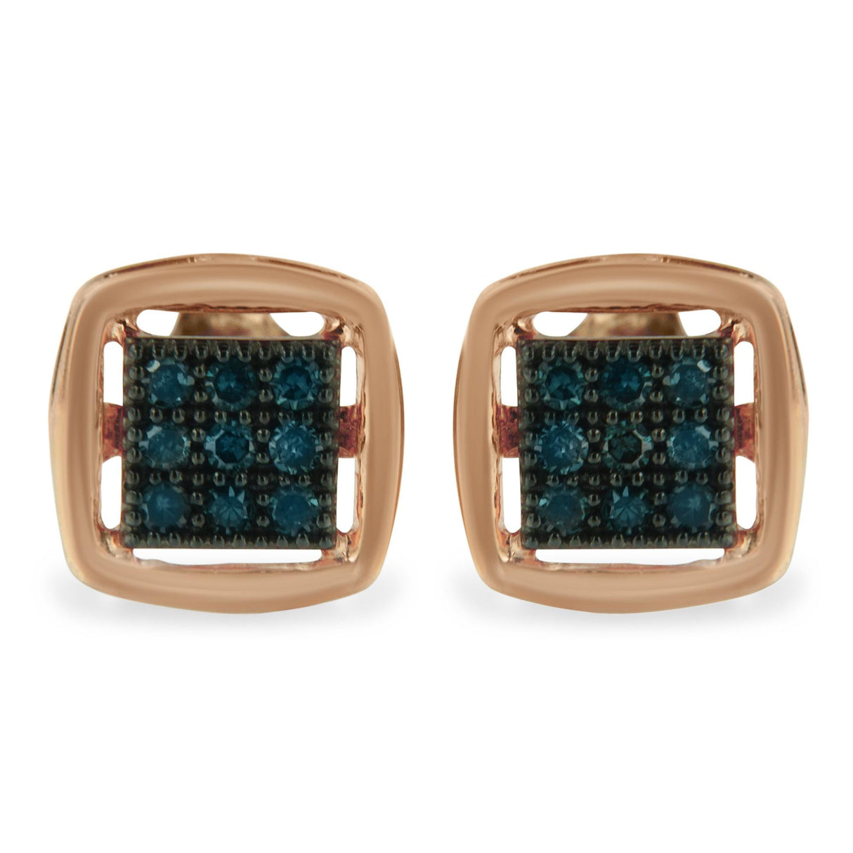 Rose Plated Sterling Silver Rose Cut Treated Diamond Stud Earring (0.25 cttw, Blue Color, I2-I3 Clarity)
