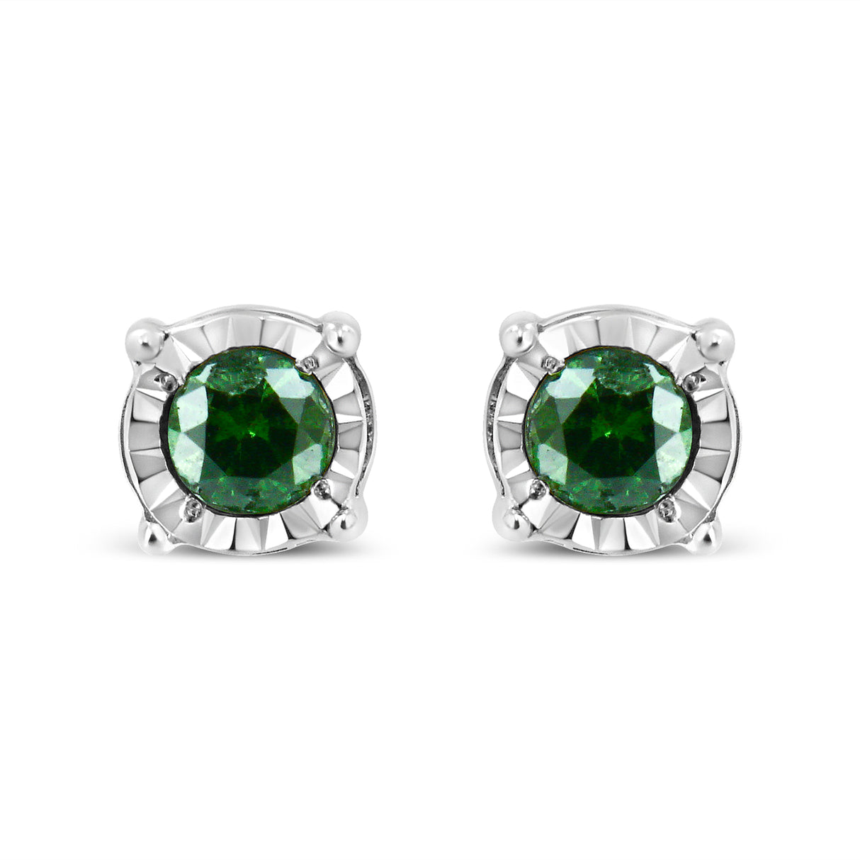 Sterling Silver Rose Cut Treated Green Diamond Solitaire Stud Earrings (0.25 cttw, Green Color, I2-I3 Clarity)