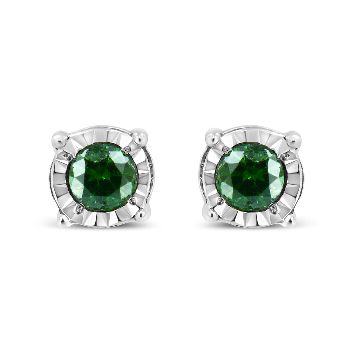Sterling Silver Rose Cut Treated Green Diamond Solitaire Stud Earrings (0.25 cttw, Green Color, I2-I3 Clarity)