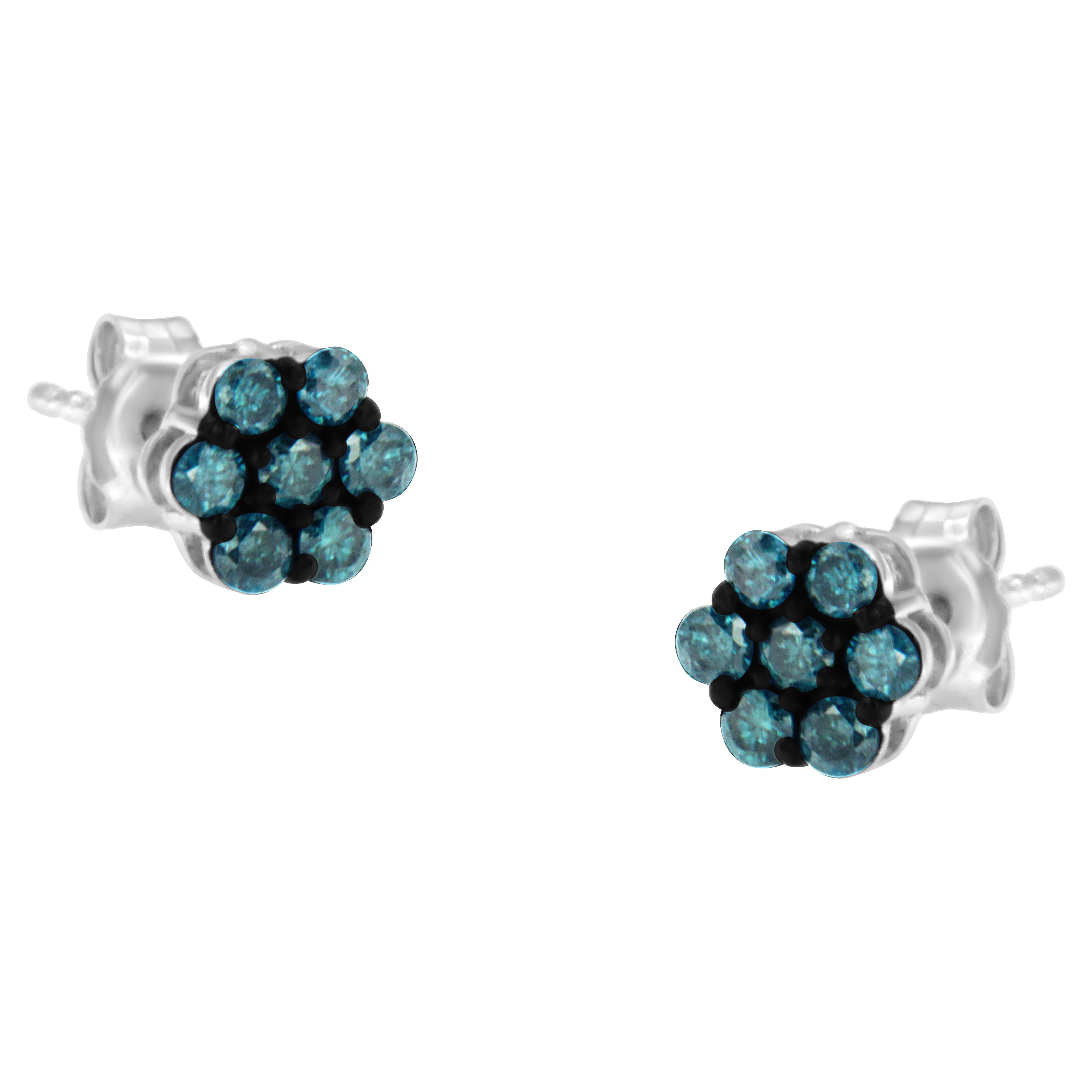 Sterling-Silver-Treated-Blue-Diamond-Floral-Stud-Earrings-(0.5-Cttw,-Blue-Color,-I2-I3-Clarity)-Earrings