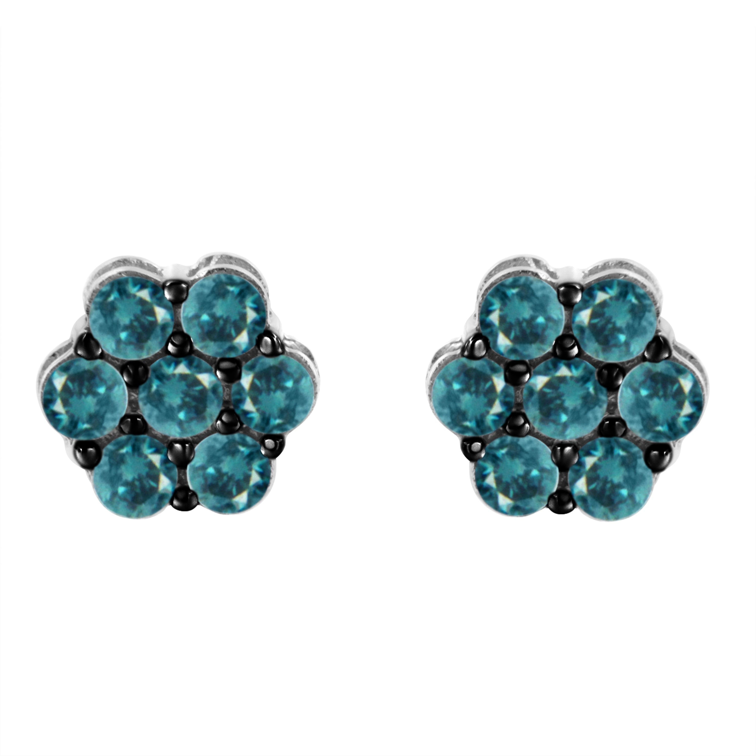 Sterling-Silver-Treated-Blue-Diamond-Floral-Stud-Earrings-(1-Cttw,-Blue-Color,-I2-I3-Clarity)-Earrings