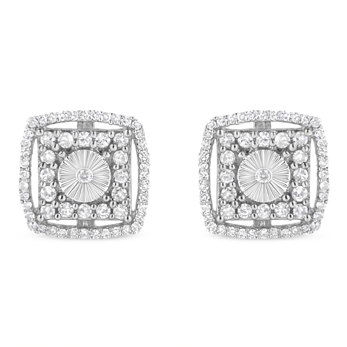.925 Sterling Silver 1.0 Cttw Round Diamond Double Halo and Disc Stud Earring (I-J Color, I2-I3 Clarity)