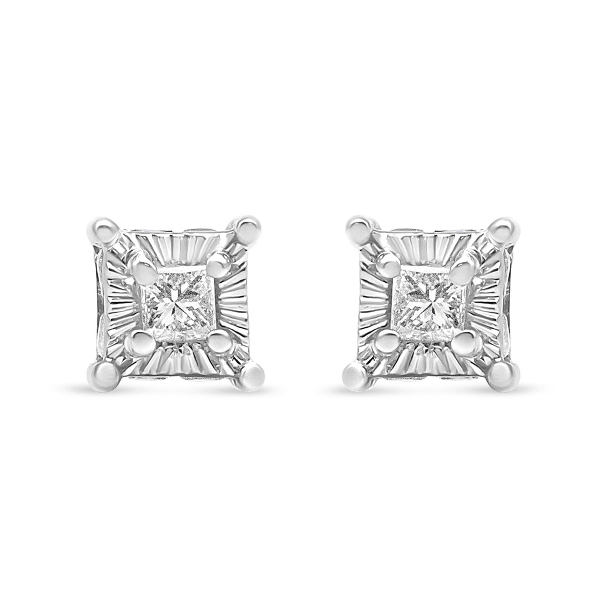 .925 Sterling Silver 1/4 Cttw Miracle Set Princess-Cut Diamond Solitaire Stud Earrings with Hidden Halo (I-J Color, SI2-I1 Clarity)