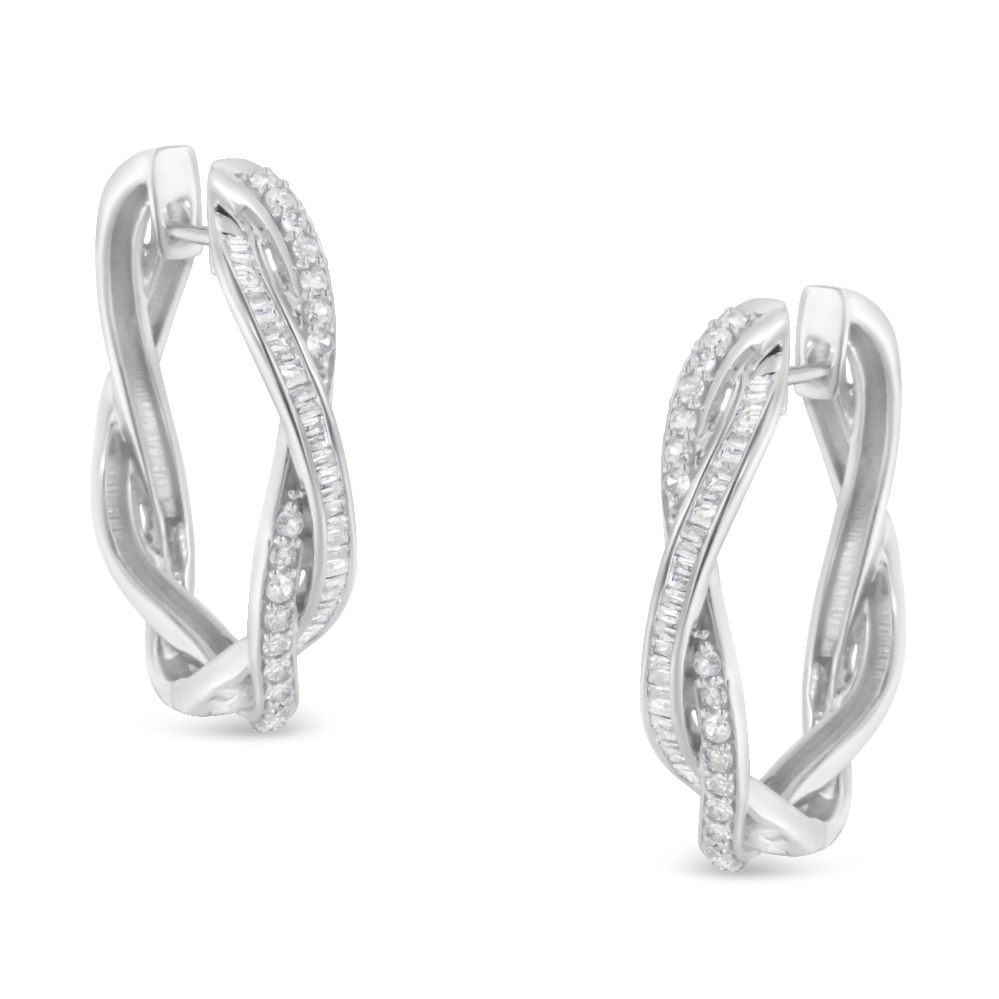 Sterling-Silver-Diamond-Hoop-Earring-(0.75-Cttw,-I-J-Color,-I2-I3-Clarity)-Earrings