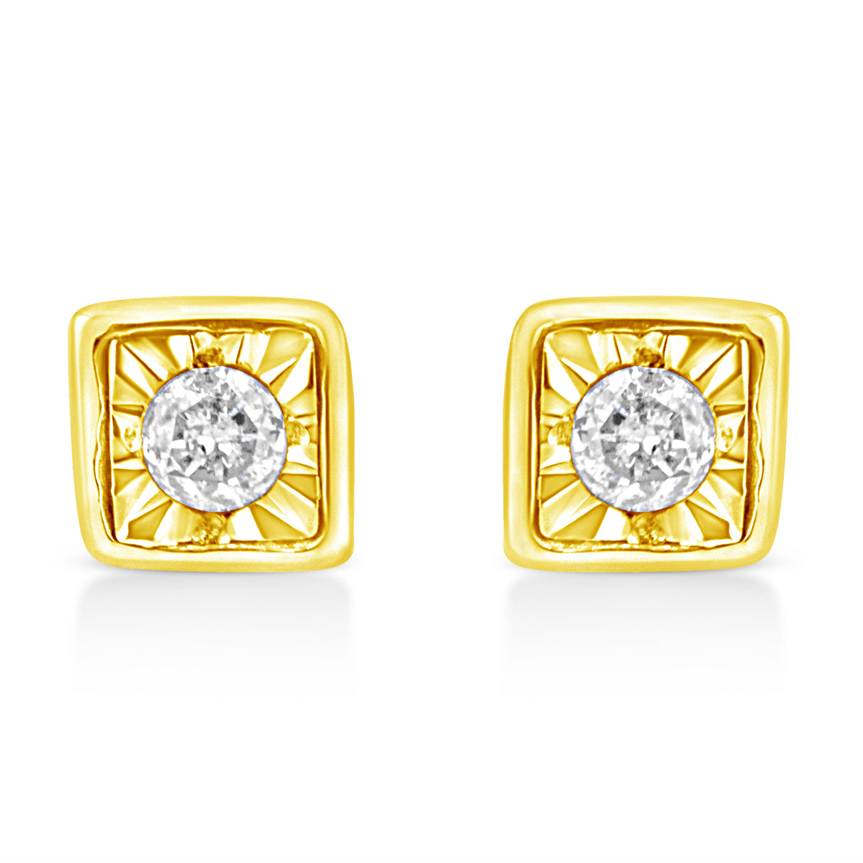 10K Yellow Gold Plated .925 Sterling Silver 1/10 Cttw Miracle-Set Diamond Circle Shape Stud Earrings (K-L Color, I2-I3 Clarity)