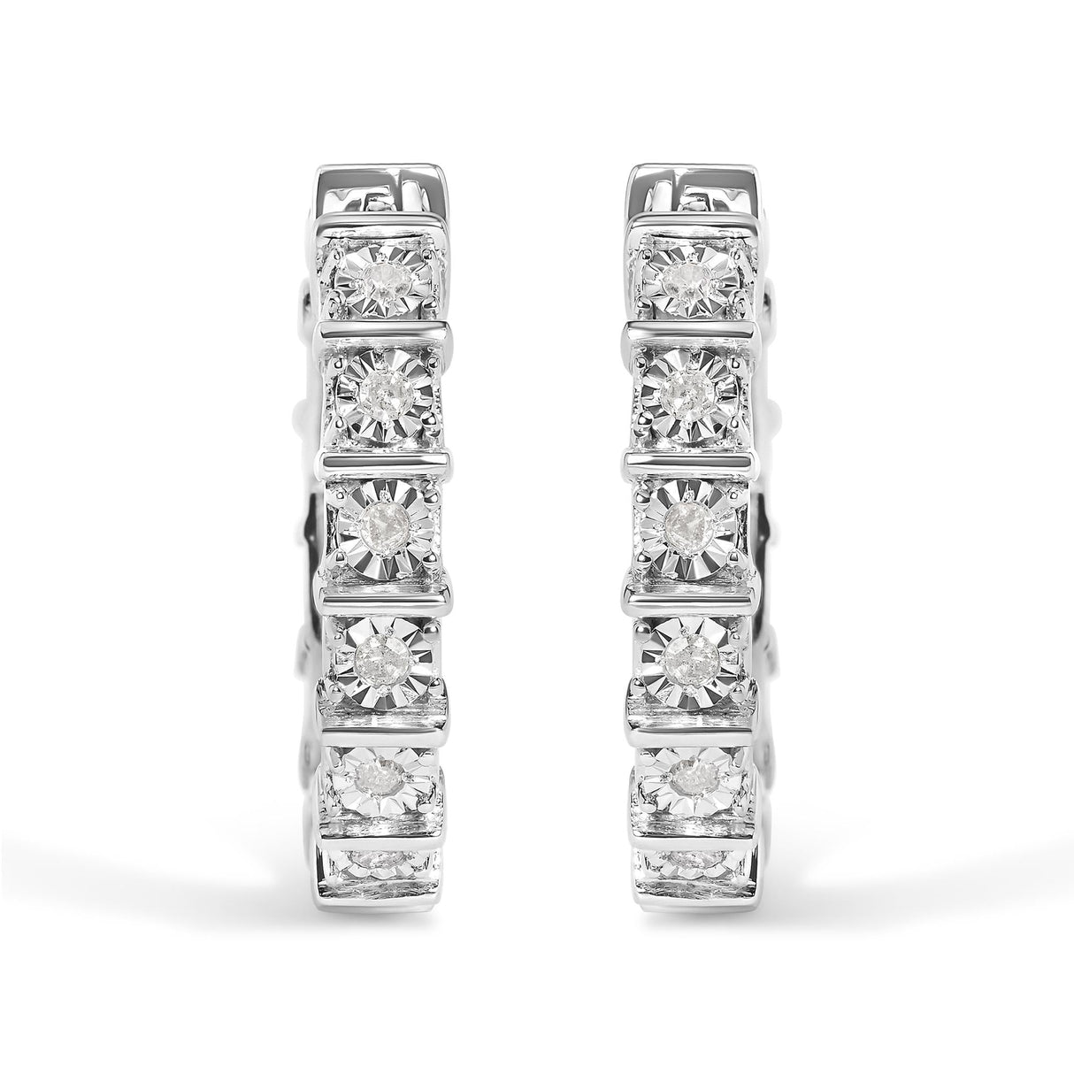 .925 Sterling Silver 1/2 Cttw Diamond Bar and Plate Eternity Hoop Earrings (I-J Color, I3 Clarity)