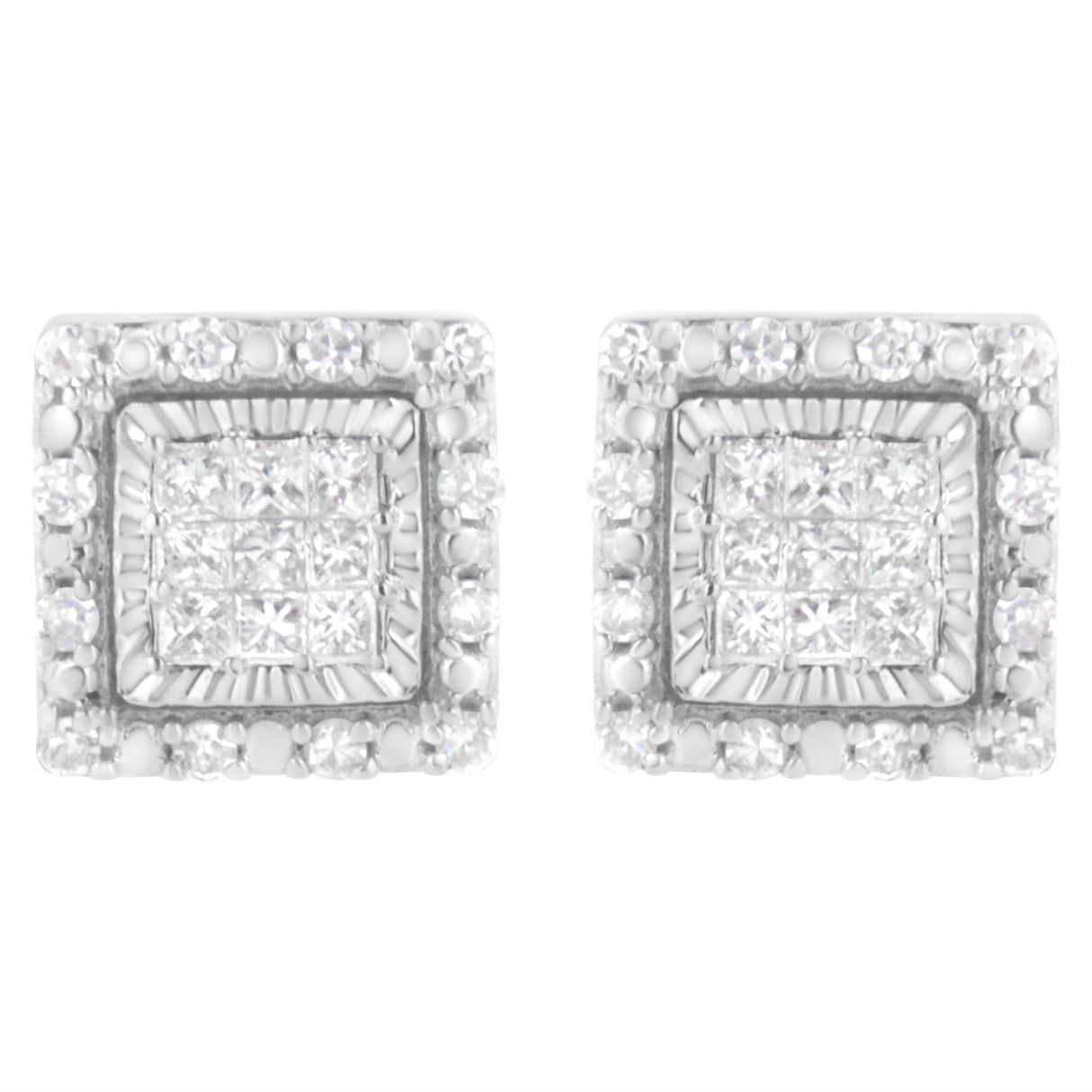 10K White Gold 1/2 cttw Invisible Set Princess-Cut Diamond Square Stud Earring (I-J Color, I1-I2 Clarity)
