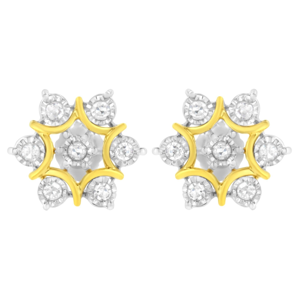 10K Yellow Gold Plated .925 Sterling Silver 1/4 Cttw Miracle Set Round-Cut Diamond Floral Earring (I-J Color, I2-I3 Clarity)