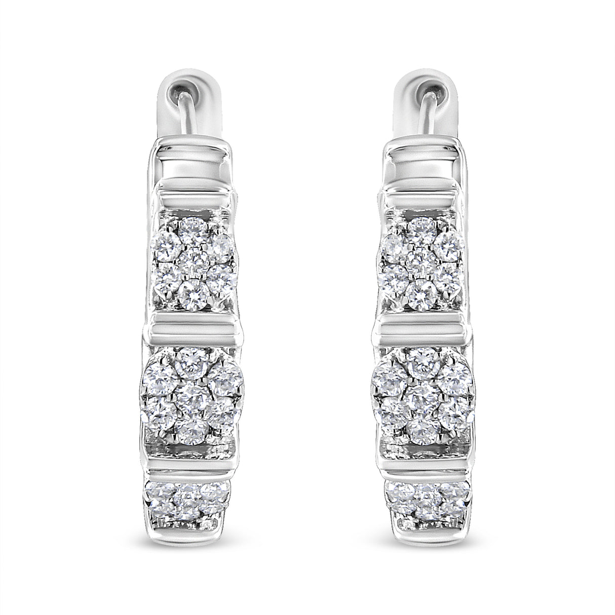 .925 Sterling Silver 1/2 Cttw Lab Grown Round Diamond Floral Cluster Hoop Earrings (F-G Color, SI1-SI2 Clarity)