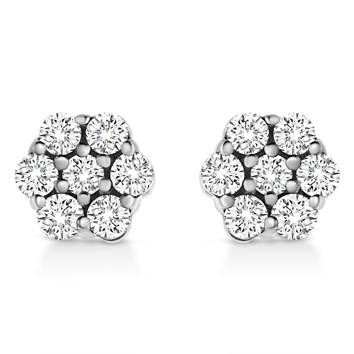14K White Gold 1/2 Cttw Prong Set Round-Cut Diamond Flower Stud Earring (H-I Color, I1-I2 Clarity)