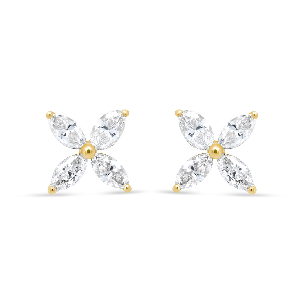 14K White Gold 1/2 Cttw Marquise Diamond 8 Stone Floral Leaf Stud Earrings (H-I Color, SI1-SI2 Clarity)