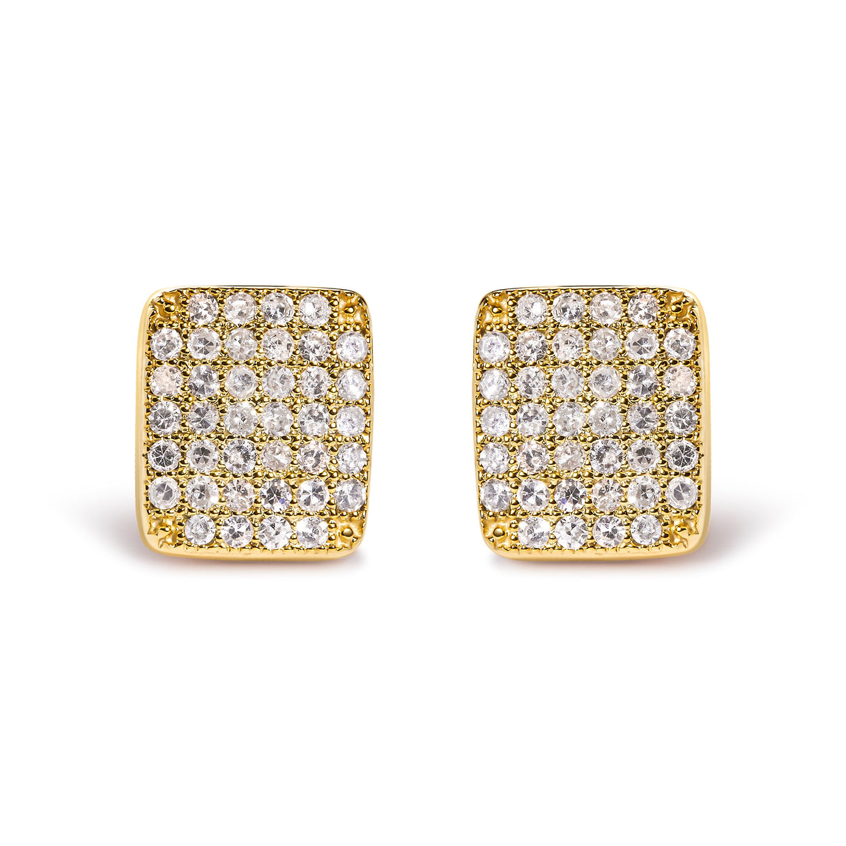 14K Yellow Gold 1/2 Cttw Diamond Square Shaped Composite Cluster Stud Earrings (I-J Color, I1-I2 Clarity)
