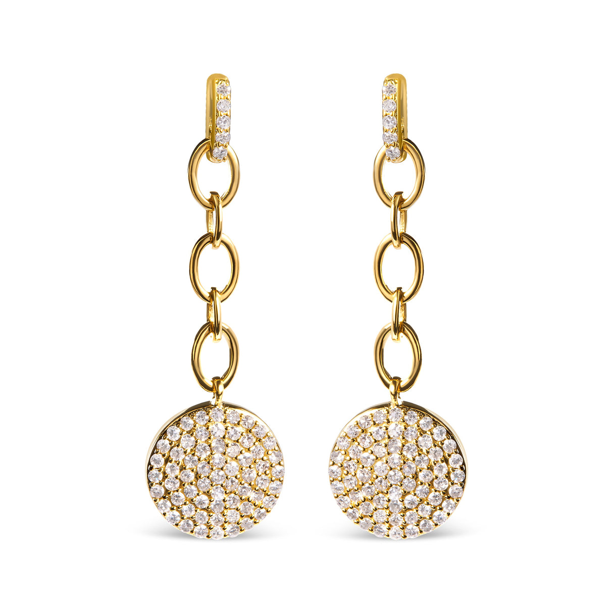 14K Yellow Gold 1.0 Cttw Diamond Chain Cluster Dangle Chain Earrings (I-J Color, I1-I2 Clarity)