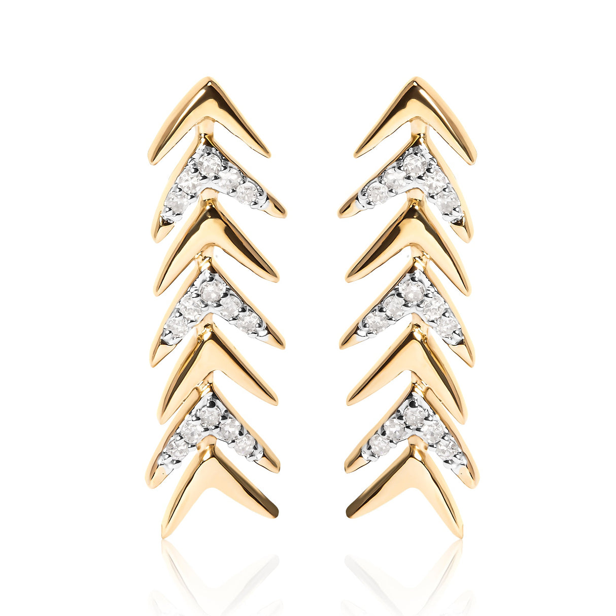 18K Yellow Gold Plated .925 Sterling Silver 1/5 Cttw Diamond Chevron Arrow Stud Earring (I-J Color, I2-I3 Clarity)