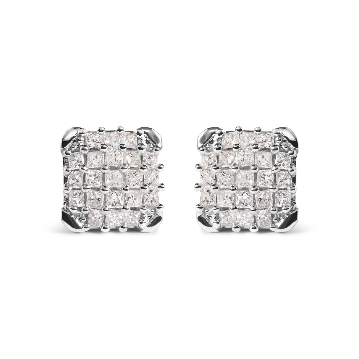 10K White Gold 3/4 Cttw Princess Diamond Composite Open Frame Stud Earrings (I-J Color, I1-I2 Clarity)