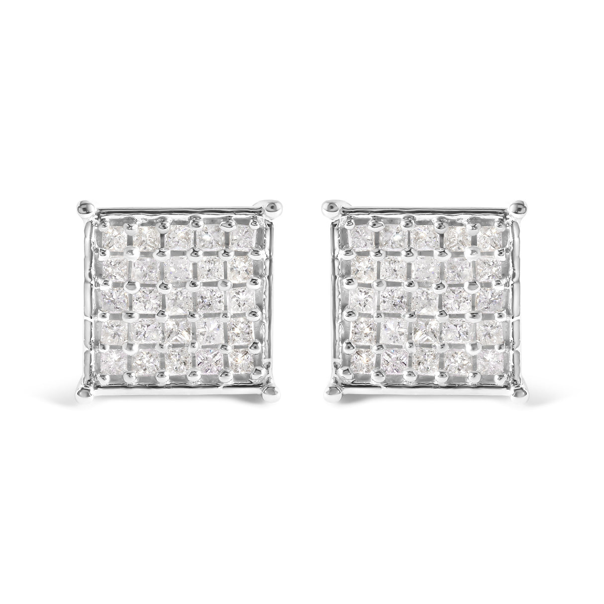 10K White Gold 3/4 Cttw Princess Diamond Composite Stud Earrings (I-J Color, I1-I2 Clarity)