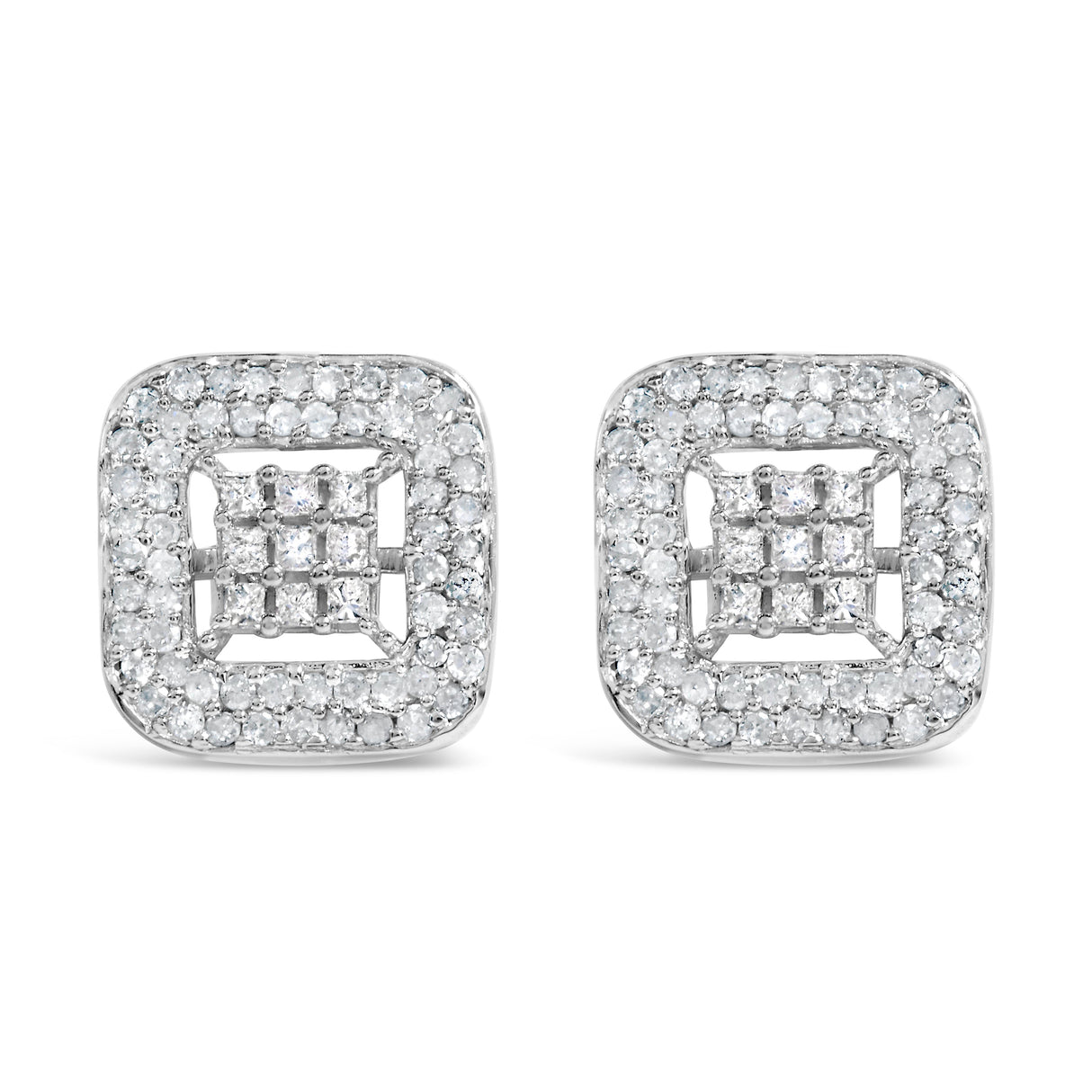 10K White Gold 1.00 Cttw Diamond Composite and Halo Stud Earrings (I-J Color, I1-I2 Clarity)