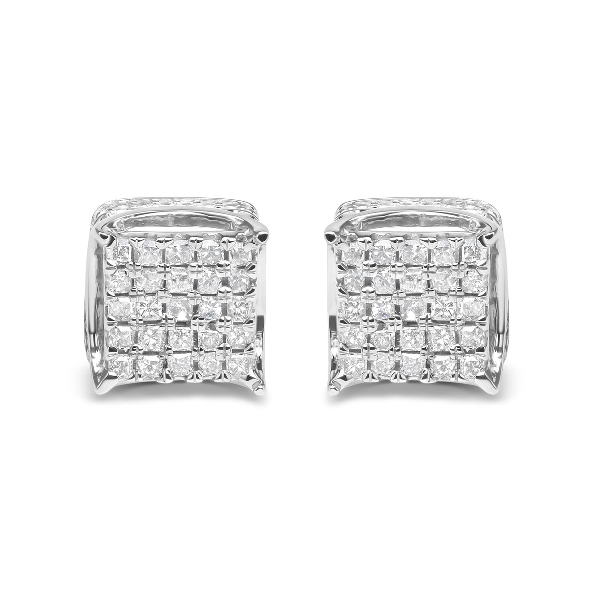 10K White Gold 1/2 Cttw Princess Cut Diamond Square Shaped Multi Stone Stud Earrings (H-I Color, SI1-SI2 Clarity)