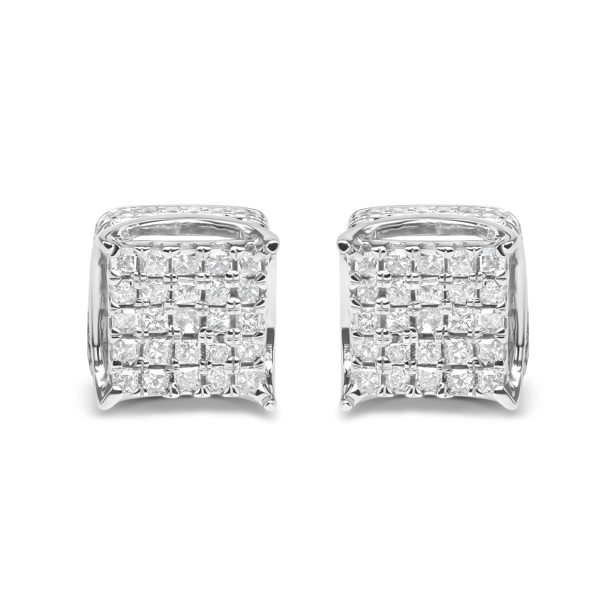 10K White Gold 1/2 Cttw Princess Cut Diamond Square Shaped Multi Stone Stud Earrings (H-I Color, SI1-SI2 Clarity)