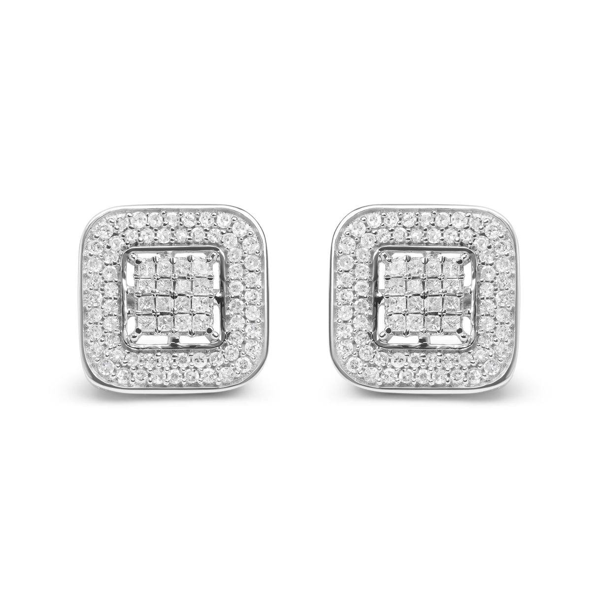 10K White Gold 1.0 Cttw Round and Princess Cut Diamond Composite Open Halo Stud Earrings (H-I Color, SI1-SI2 Clarity)