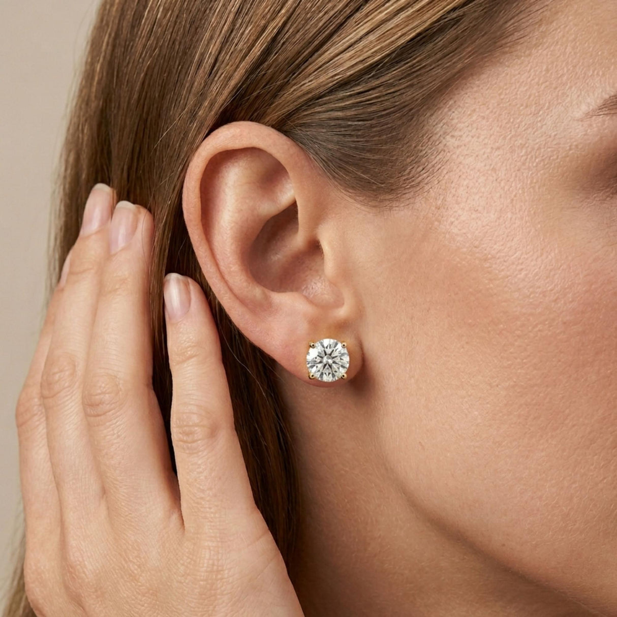 14K Gold Round Lab Grown Diamond Solitaire Stud Earrings with Screw Backs