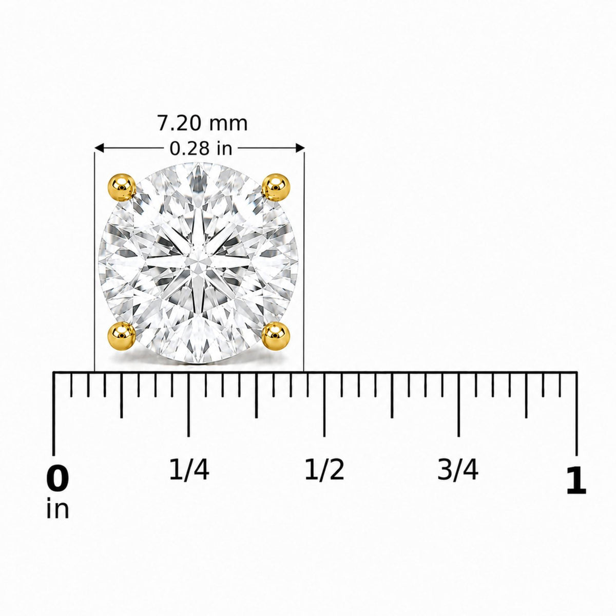 14K Gold Round Lab Grown Diamond Solitaire Stud Earrings with Screw Backs