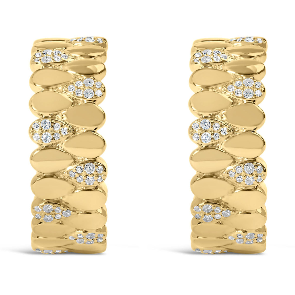 14K Yellow Gold Plated .925 Sterling Silver 3/8 Cttw Diamond Pave Pear Link J Hoop Earrings (H-I Color, I1-I2 Clarity)