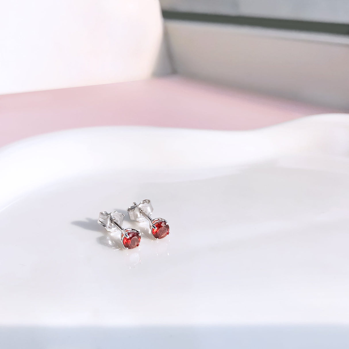 .925 Sterling Silver 3.5 MM Created Birthstone Solitaire Stud Earrings - Choice of Gemstone