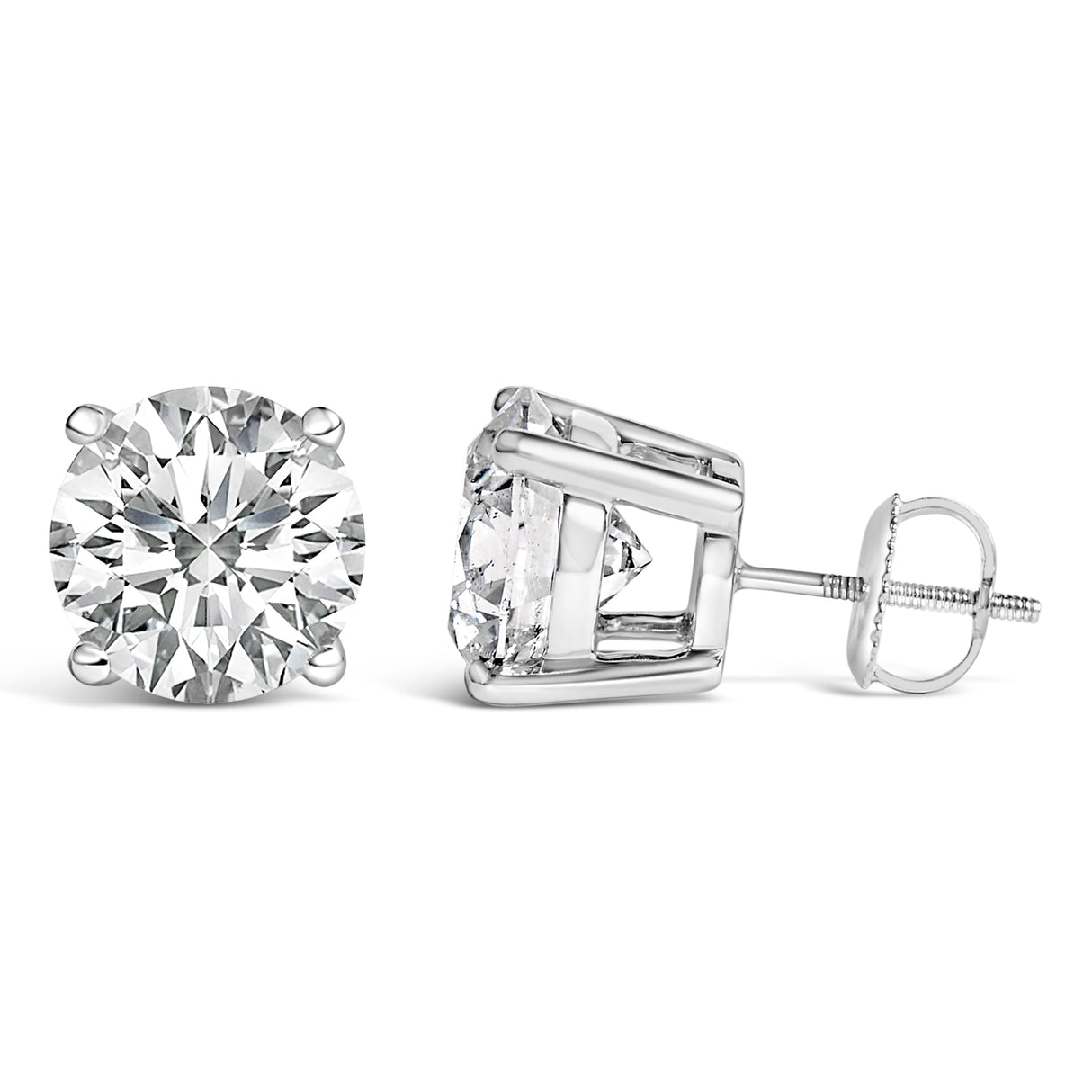 14K White Gold 4.0 Cttw Round Lab Grown Diamond Solitaire Stud Earrings with Screw Backs