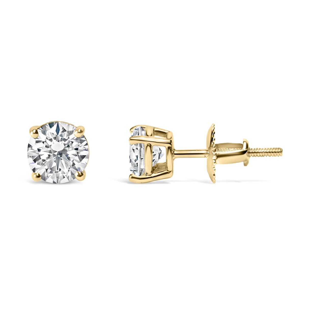 14K Gold Round Lab Grown Diamond Solitaire Stud Earrings with Screw Backs