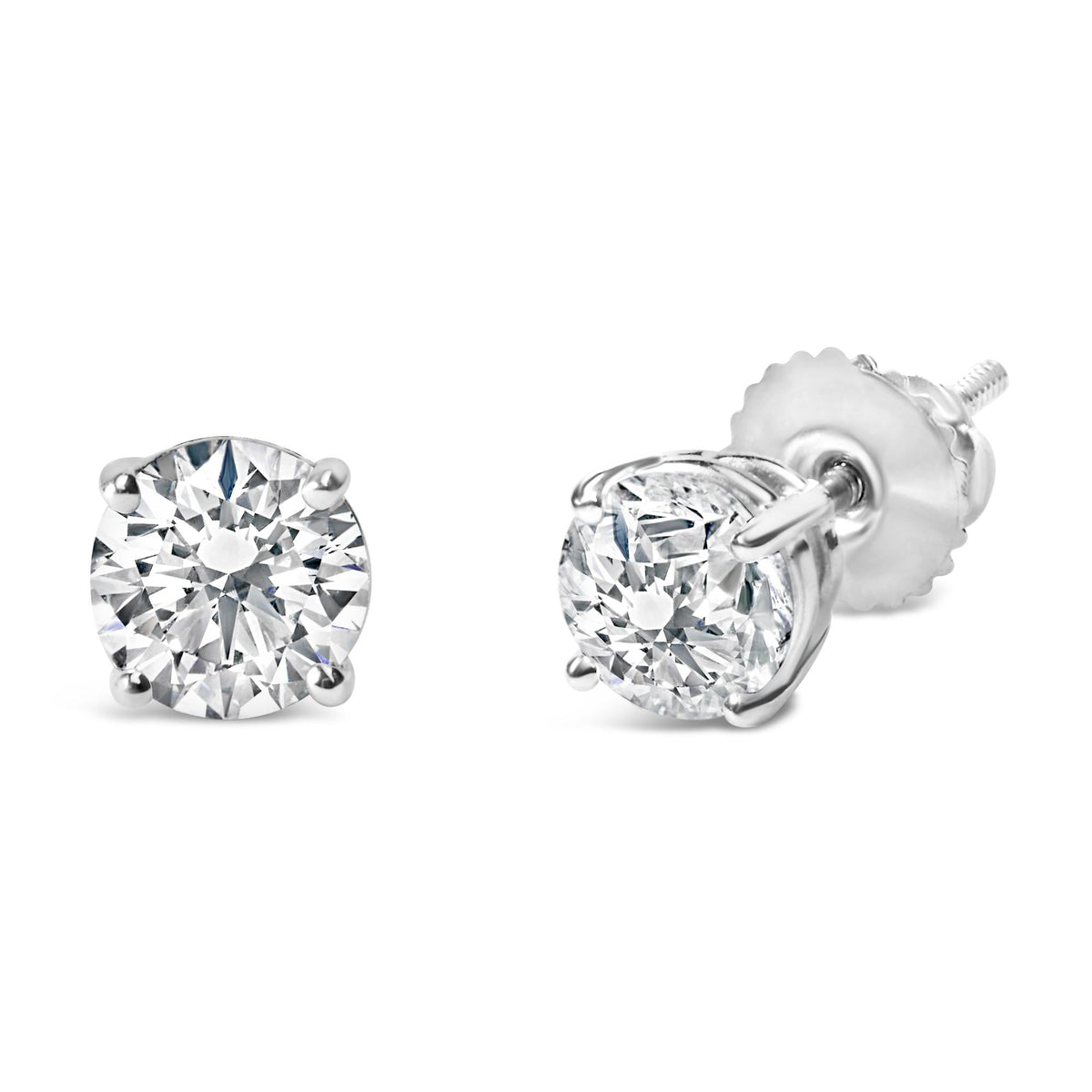 14K Gold Round Lab Grown Diamond Solitaire Stud Earrings with Screw Backs