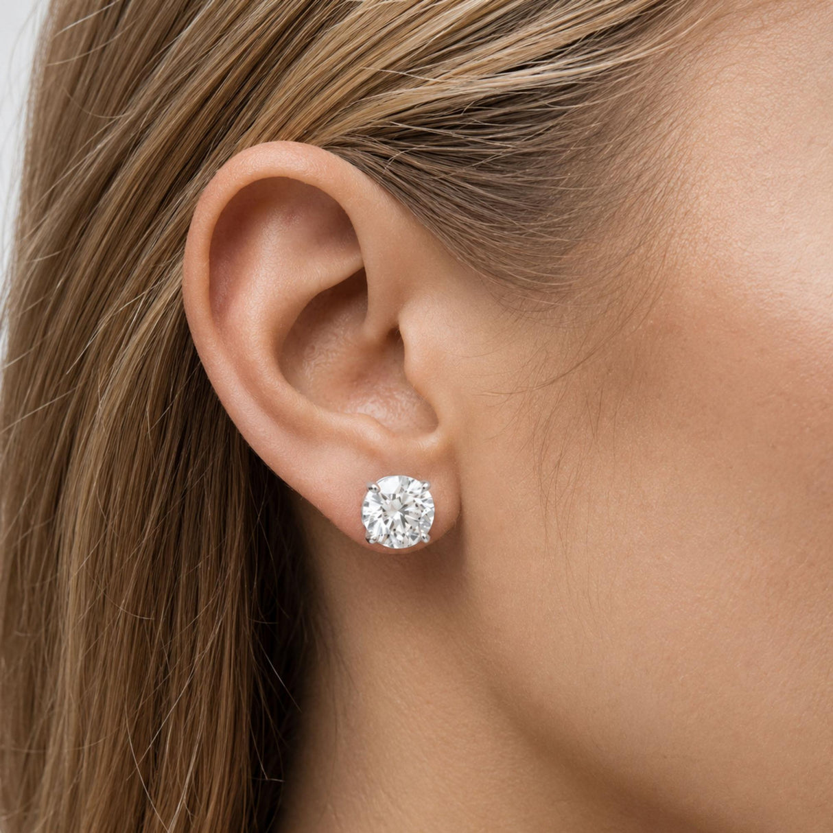 14K Gold Round Lab Grown Diamond Solitaire Stud Earrings with Screw Backs