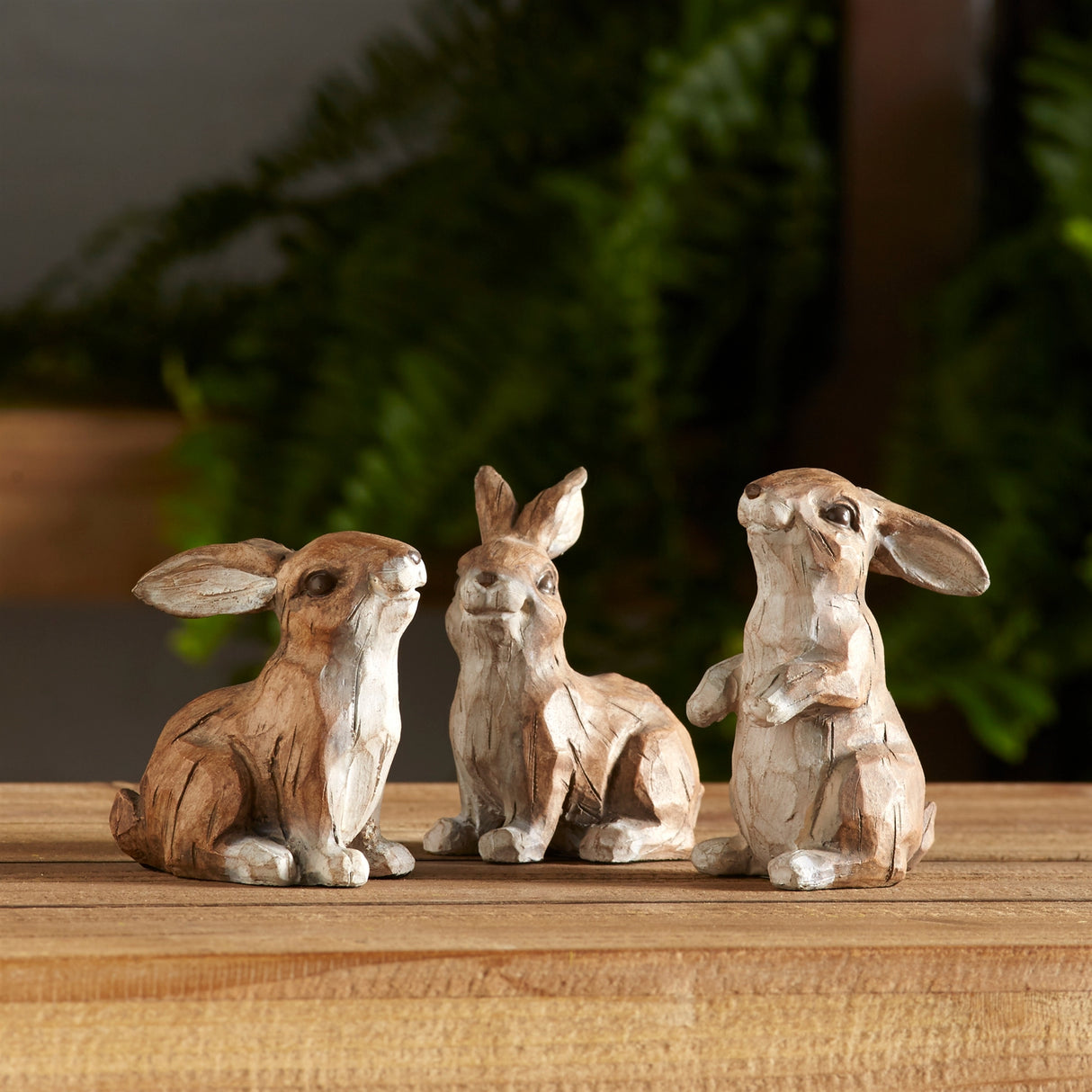 Carved Stone Garden Rabbit Figurine (Set of 6)