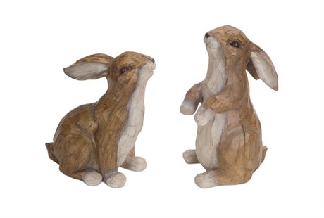 Carved-Stone-Garden-Rabbit-Figurine-(Set-of-2)-Outdoor-Sculptures-&-Statues