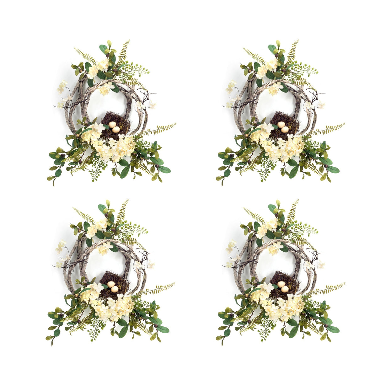 Woven-Grapevine-Wreath-with-Hydrangea-and-Bird-Nest-Accents-(Set-of-4)-Wreaths-&-Garlands
