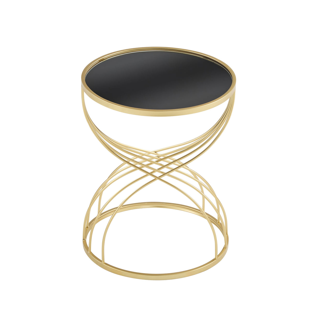 Modern Side Table with Golden Metal Frame and Black Mirror Top
