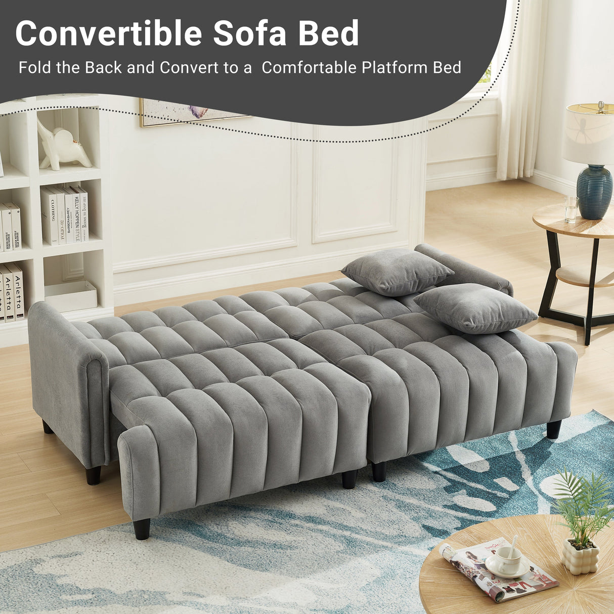 83'' Futon Sofa Bed with Polyester Fabric and Adjustable Backrest