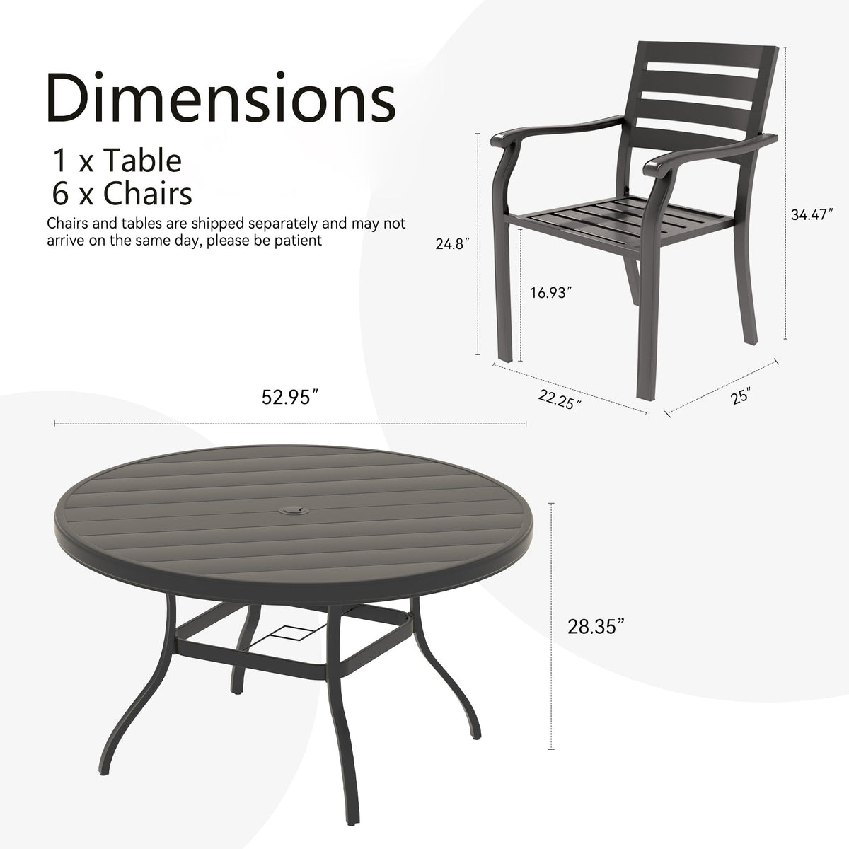 7 Pieces Outdoor Patio Dining Set with Stackable Metal Chairs - Black