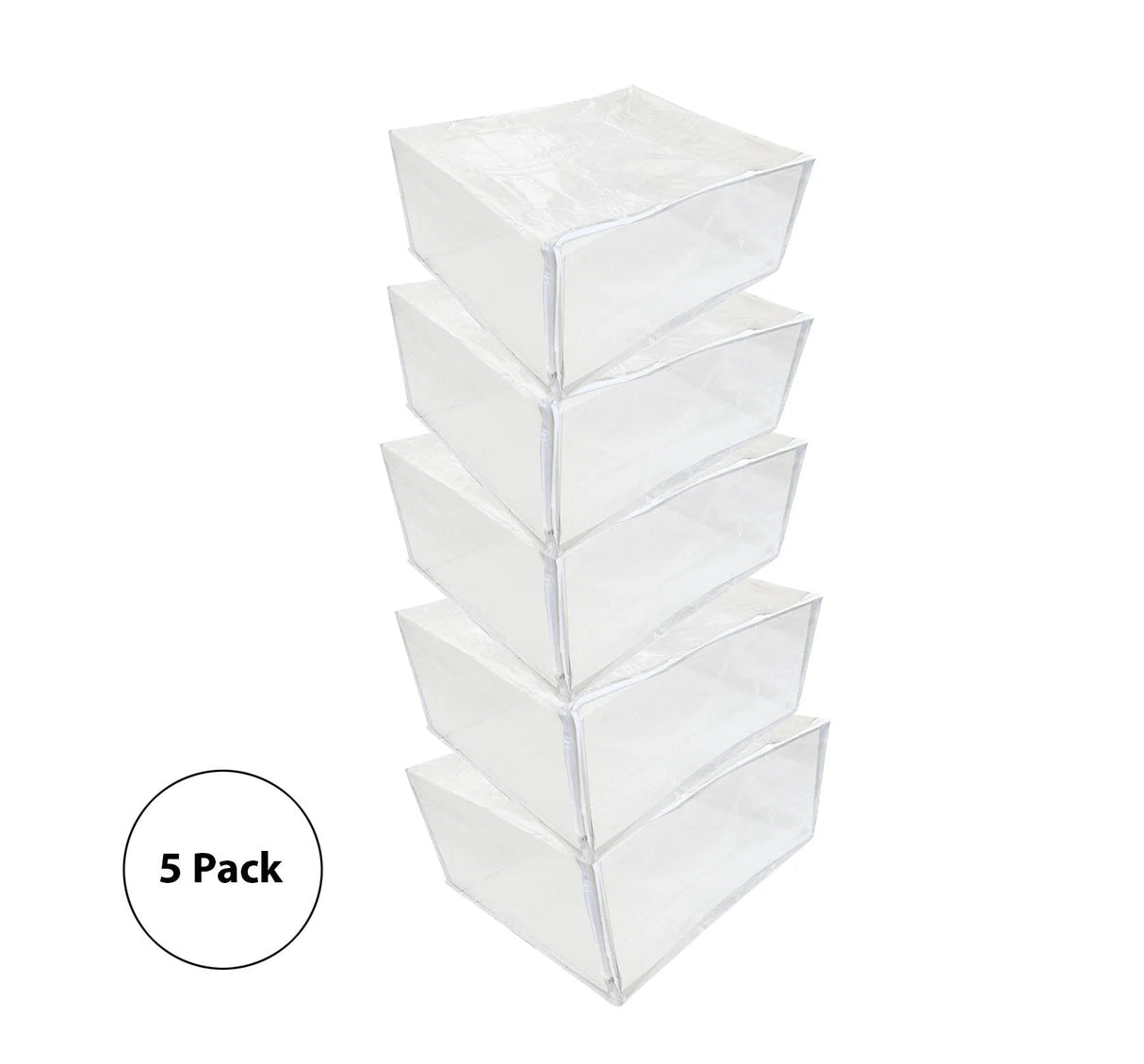 Set of 5 Clear Vinyl Zippered Storage Bags 25x21x11 Inch